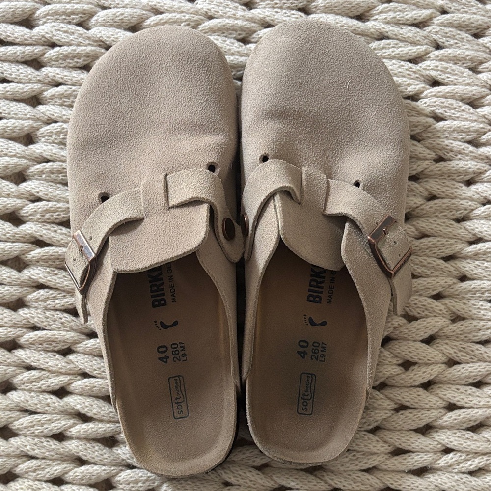 Birkenstock Beige Suede Slip-On Shoes